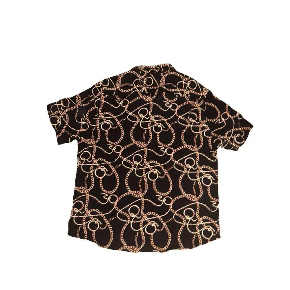 Denim & Flower Ricky Singh Button Up Shirt Chain Print Black XL New